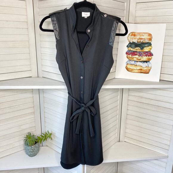 Parker genuine leather trim black shirt dress - Picture 3 of 10